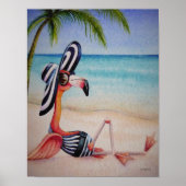 Whimsical Beach Babe Flamingo 1 Waterverf 11x14 Poster (Voorkant)