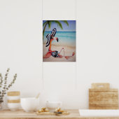 Whimsical Beach Babe Flamingo 1 Waterverf 16x20 Poster (Keuken)