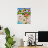Whimsical Beach Babe Flamingo 2 Waterverf 16x20 Poster (Thuiskantoor)