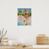 Whimsical Beach Babe Flamingo 2 Waterverf 16x20 Poster (Keuken)