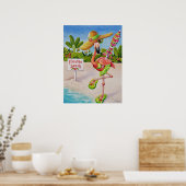 Whimsical Beach Babe Flamingo 2 Waterverf 18x24 Poster (Keuken)