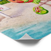 Whimsical Beach Babe Flamingo 2 Waterverf 8x10 Poster (Hoek)