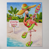 Whimsical Beach Babe Flamingo 2 Waterverf 8x10 Poster (Voorkant)