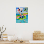 Whimsical Beach Babe Flamingo 3 Waterverf 16x20 Poster (Keuken)