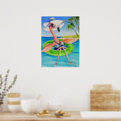 Whimsical Beach Babe Flamingo 3 Waterverf 18x24 Poster (Keuken)