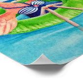 Whimsical Beach Babe Flamingo 3 Waterverf 8x10 Poster (Hoek)