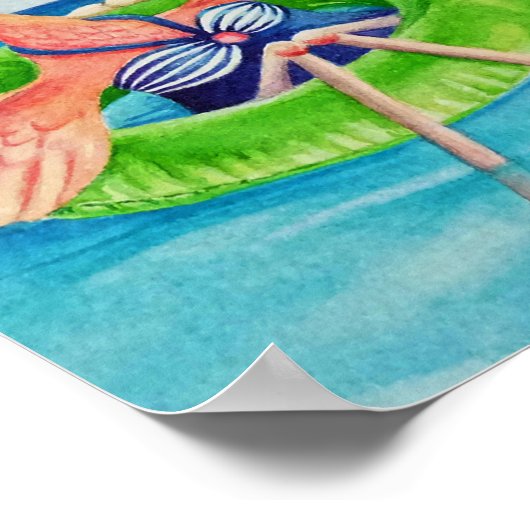 Whimsical Beach Babe Flamingo 3 Waterverf 8x10 Poster (Hoek)