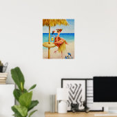 Whimsical Beach Babe Flamingo 4 Waterverf 16x20 Poster (Thuiskantoor)