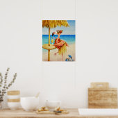 Whimsical Beach Babe Flamingo 4 Waterverf 16x20 Poster (Keuken)
