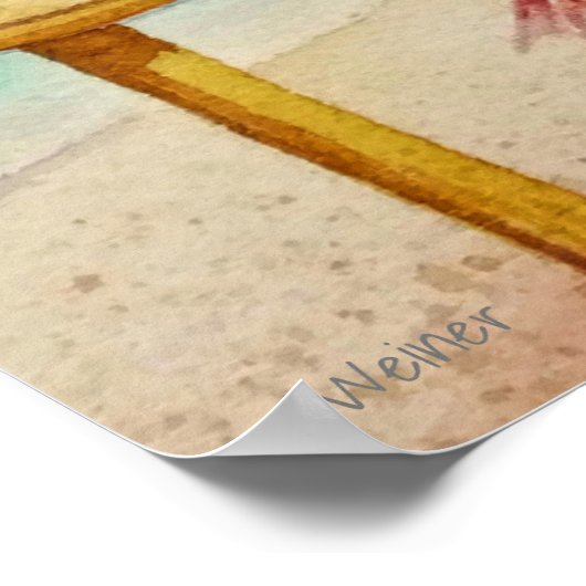 Whimsical Beach Babe Flamingo 4 Waterverf 16x20 Poster (Hoek)