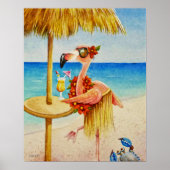 Whimsical Beach Babe Flamingo 4 Waterverf 16x20 Poster (Voorkant)