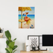 Whimsical Beach Babe Flamingo 4 Waterverf 18x24 Poster (Thuiskantoor)
