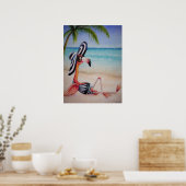 Whimsical Beach Babe Flamingo No. 1 Art 18x24 Poster (Keuken)