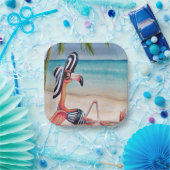 Whimsical Beach Babe Flamingo No. 1 Waterverf Art Papieren Bordje (Feest)