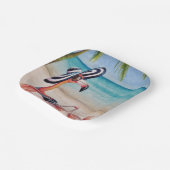 Whimsical Beach Babe Flamingo No. 1 Waterverf Art Papieren Bordje (Gebogen)