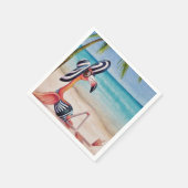 Whimsical Beach Babe Flamingo No. 1 Waterverf Art Servet (Hoek)