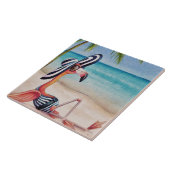 Whimsical Beach Babe Flamingo No. 1 Waterverf Art Tegeltje (Zijkant)