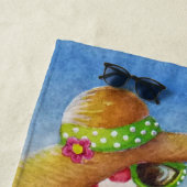 Whimsical Beach Babe Flamingo No. 2 Waterverf Art Strandlaken (In situ)