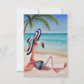 Whimsical Beach Babe Pink Flamingo No. 1 Bedankkaart (Voorkant)