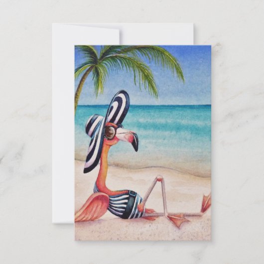 Whimsical Beach Babe Pink Flamingo No. 1 Bedankkaart (Voorkant)