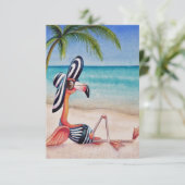 Whimsical Beach Babe Pink Flamingo No. 1 Bedankkaart (Staand voorkant)
