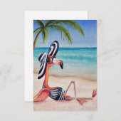 Whimsical Beach Babe Pink Flamingo No. 1 Bedankkaart (Voorkant / Achterkant)