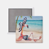 Whimsical Beach Babe Pink Flamingo No. 1 Magneet (Voorkant / Achterkant)