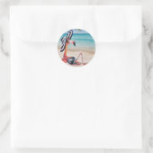 Whimsical Beach Babe Pink Flamingo No. 1 Ronde Sticker (Tas)