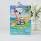 Whimsical Beach Babe Pink Flamingo No. 3 Bedankkaart (Staand voorkant)
