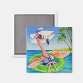 Whimsical Beach Babe Pink Flamingo No. 3 Magneet (Voorkant / Achterkant)