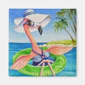 Whimsical Beach Babe Pink Flamingo No. 3 Magneet (Voorkant)