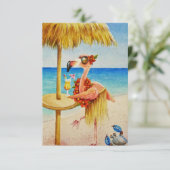Whimsical Beach Babe Pink Flamingo No. 4 Bedankkaart (Staand voorkant)