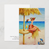 Whimsical Beach Babe Pink Flamingo No. 4 Bedankkaart (Voorkant / Achterkant)