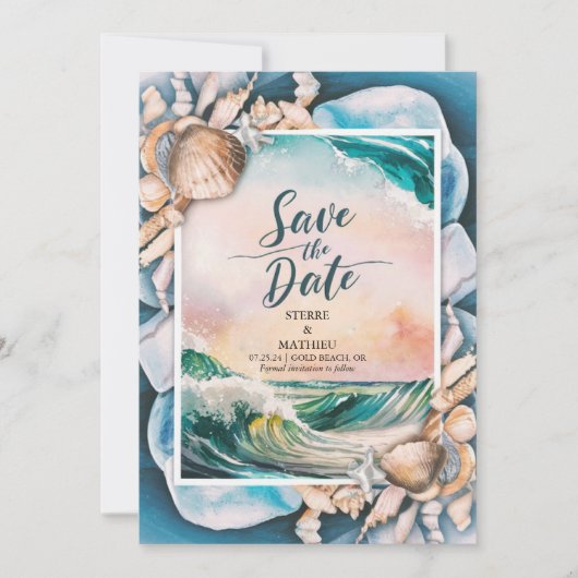 Whimsical Beach Bruiloft Save The Date (Voorkant)