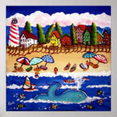 Whimsical Beach Cape Cod Whale Folk Art Poster (Voorkant)