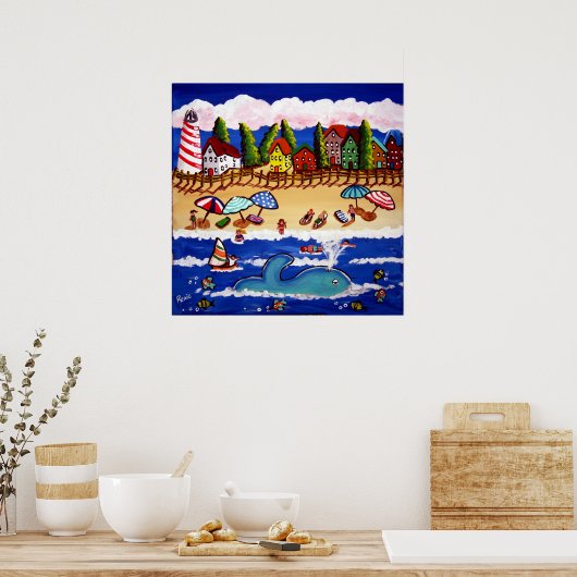 Whimsical Beach Cape Cod Whale Folk Art Poster (Keuken)