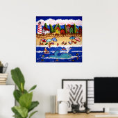 Whimsical Beach Cape Cod Whale Folk Art Poster (Thuiskantoor)