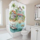 Whimsical Beach Huizen Douchegordijn (In situ)