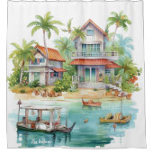 Whimsical Beach Huizen Douchegordijn (Voorkant)