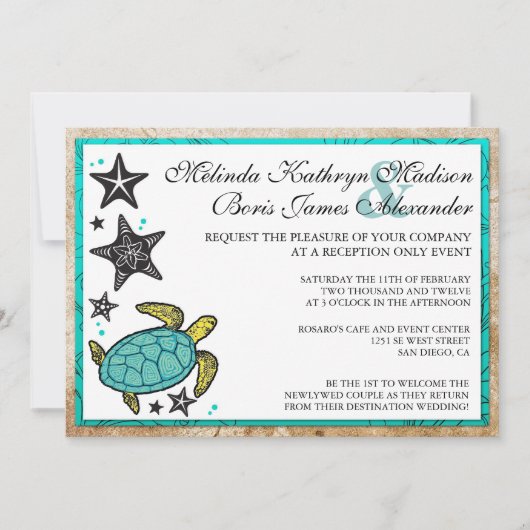 Whimsical Beach Reception Only Wedding Invitations Kaart (Voorkant)