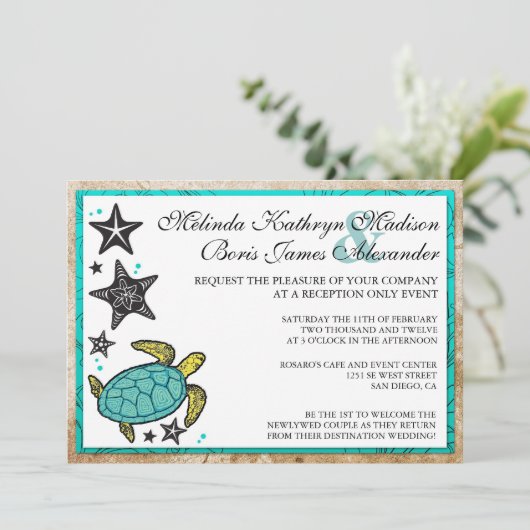 Whimsical Beach Reception Only Wedding Invitations Kaart (Staand voorkant)