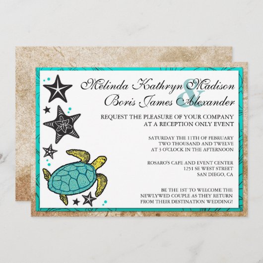 Whimsical Beach Reception Only Wedding Invitations Kaart (Voorkant / Achterkant)