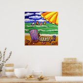 Whimsical Beach Umbrella spresident Folk Art Poste Poster (Keuken)