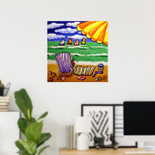 Whimsical Beach Umbrella spresident Folk Art Poste Poster (Thuiskantoor)