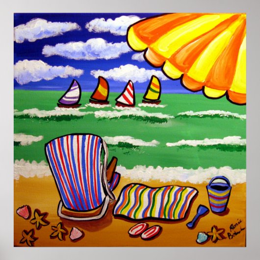 Whimsical Beach Umbrella spresident Folk Art Poste Poster (Voorkant)
