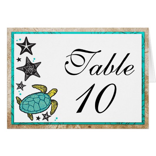 Whimsical Beach Wedtable Number Kards (Voorkant Horizontaal)