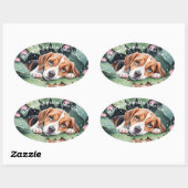 Whimsical Beagle regenachtige dag groene bladeren Ovale Sticker (Vel)