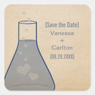 Whimsical Beaker Save the Date Stickers (Blauw)