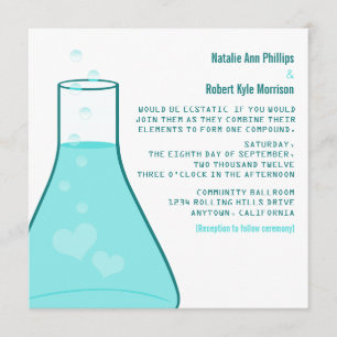 Whimsical Beaker Wedding Invite, Aqua Kaart
