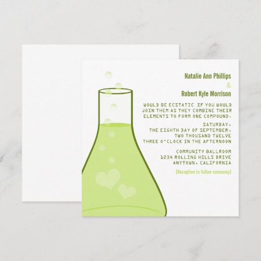 Whimsical Beaker Wedding Invite, Green Kaart (Voorkant / Achterkant)